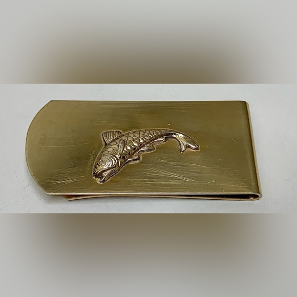 Mid Century Vintage Gold Tone Sculpted Fish Functional Cash Money Clip - Picture 2 of 9